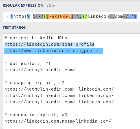 Testing the secure regular expression
